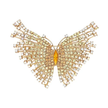 EVER FAITH Austrian Crystal Gorgeous Volant Butterfly Brooch for Bride, Prom, Bridal - color: Champagne Gold-Tone