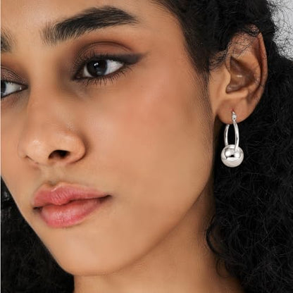 14k Gold Plated Ball Dangle Earrings for Women Sterling Silver Ball Drop Earrings Hypoallergenic Round Balls Hoop Earring Leverback Lightweight Earrings Fashion Jewelry - color: 06-silver
