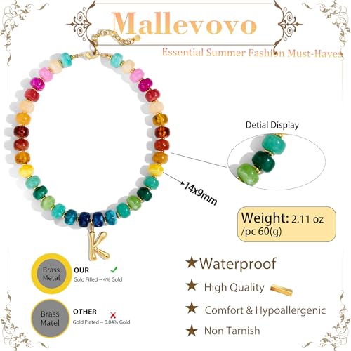 Chunky Beaded Bubble Initial Pendant Necklace Jewelry for Women | Big Large Bead Choker Letter Necklace Summer Beach Beachy Womens Statement Charm Gifts - color: Colorful K