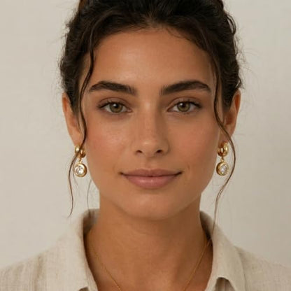 Gold Dangle Earrings for Women, 14K Gold Plated Chunky Hoop Earrings with Charms Cubic Zirconia Drop Earrings Statement Jewelry for Women - color: Gold A