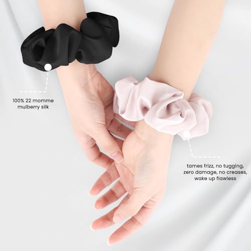 Silk Hair Scrunchies for Women, 100% Mulberry Silk Hair Ties, No Damage for Curly Hair, Large Scrunchie for Sleep, 1-Pack, Light Pink, L - color: Light Pink