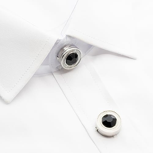 Mens Button Covers Tuxedo Shirt Cufflinks Alternative | Fake cufflinks and alternative fashion jewelry accessories for mens formal business dress shirts suits and groomsmen - color: H Silvery black