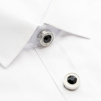 Mens Button Covers Tuxedo Shirt Cufflinks Alternative | Fake cufflinks and alternative fashion jewelry accessories for mens formal business dress shirts suits and groomsmen - color: H Silvery black