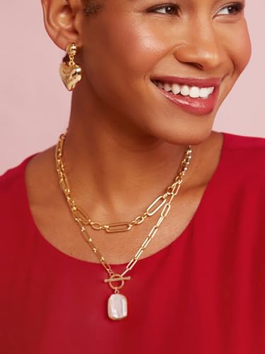 Aobei Pearl 18K Gold Plated Pendant Necklace for Women Dainty Gold Chain Choker Love Heart Disc Coin Pearl Cross Toggle Jewelry - style: Rectangle Pearl