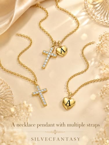 14K Gold Cross Necklace for Women Initial Letter Pendant Necklaces for Women, 14K Gold Dainty Simple Monogram Alphabet Necklace with Cable Chain, Birthday Gifts for Women - style: 14K Gold P