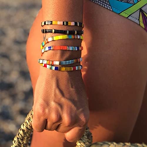 Sonateomber Tila Flat Beaded Stretch Bracelets for Women, Trendy Unique Colorful Square Beads Handmade Stack Bracelet Friendship Accessories Fashion Jewelry Gift - color: Light Pink