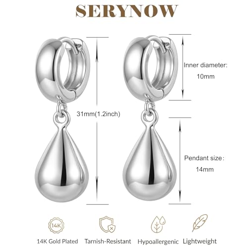 14K Gold Plated Chunky Huggie Hoop Earrings, Plump Teardrop Dangle Drop Earrings Elegant Statement Jewelry for Women - color: teardrop-short/silver