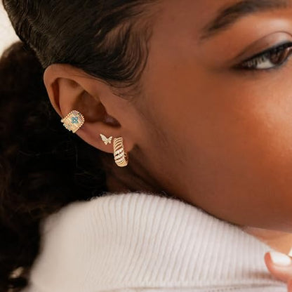 Women Gold Earrings Huggie Hoop Cubic Zirconia 14K Gold Plated Small Simple Hypoallergenic Everyday Jewelry - style: Twist