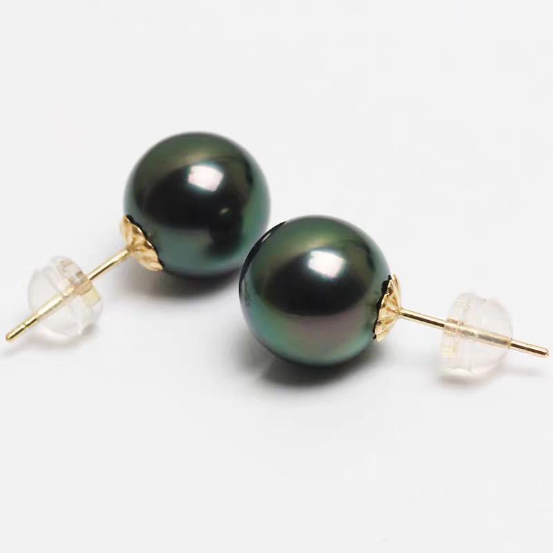Gifts for Wife Anniversary 18K Gold Pearl Stud Earrings for Women- Genuine Handpicked Nature Tahitian Black Pearls Earring- Birthday Christmas Mothers Day Valentine's Jewelry Gifts - color: 18K Yellow Gold
