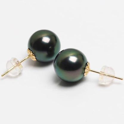 Gifts for Wife Anniversary 18K Gold Pearl Stud Earrings for Women- Genuine Handpicked Nature Tahitian Black Pearls Earring- Birthday Christmas Mothers Day Valentine's Jewelry Gifts - color: 18K Yellow Gold