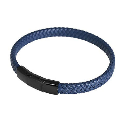 Geoffrey Beene Men's Braided Genuine Leather Bracelet with Stainless Steel Closure - color: Blue, Black