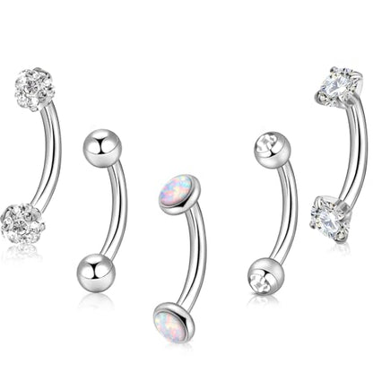3-12 Pcs 14G Belly Button Rings Belly Rings for Women CZ Opal Navel Rings Belly Piercings Jewelry Belly Barbells Stainless Steel Body Belly Button Piercing Jewelry - color: Silver/Clear CZ 5pcs 10mm