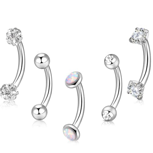 3-12 Pcs 14G Belly Button Rings Belly Rings for Women CZ Opal Navel Rings Belly Piercings Jewelry Belly Barbells Stainless Steel Body Belly Button Piercing Jewelry - color: Silver/Clear CZ 5pcs 8mm