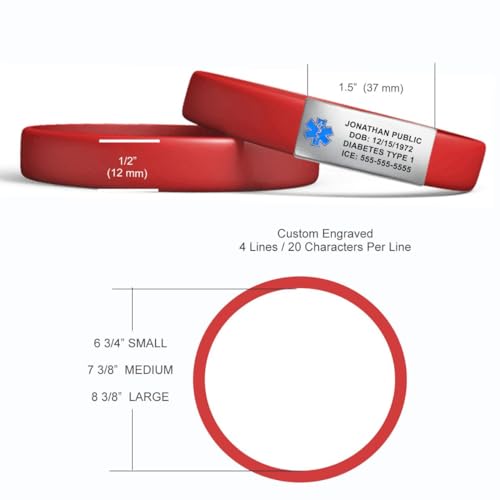 Engraved Medical Alert Bracelet - Medium Cardinal Red - color: Cardinal Red, size: 7 3/8" (medium)