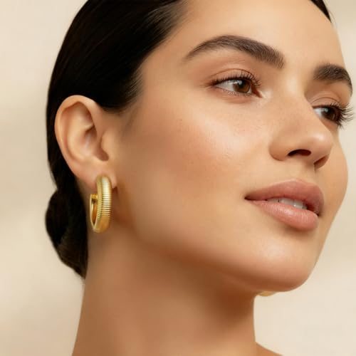 Chunky Gold Hoop Earrings for Women 9 Pairs, Fashion Resin Jewelry Gifts | Thick, Open, Twisted, Huggie, lightweight, 14K Gold-plated, Hypoallergenic, Great for Party/Gathering/Wedding/Work/Daily - color: Golden Earth