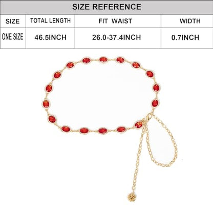 ILuvatar Green Glass Diamond Chain Belt - Metal Women's Western Style Dress Belt - color: Red-8