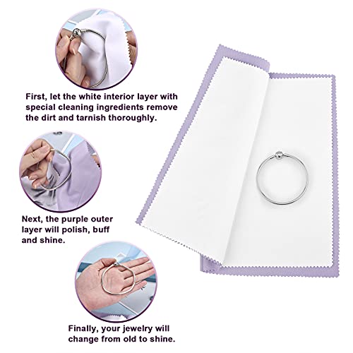 SEVENWELL Silver Polishing Cloth, 2PCS Large Jewelry Cleaning Cloths | Dual-Layer Cleaning, Large 10" × 12", Reusable, Removes Tarnish, Restores Shine, For Sterling Silver, Gold & Platinum - color: Purple