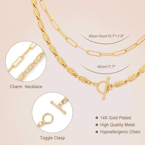 Layered Necklaces for Women 14k Gold Plated Chain Necklace Trendy Dainty Toggle Clasp Chunky Cuban Link Paperclip Chain Jewelry Gift - style: Style 5：Paperclip+Chunky Chain