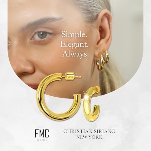 Small Gold Hoop Earrings for Women | 18K Gold Plated Non Tarnish Hoops, Classic Polished Huggie Earrings, 925 Sterling Silver Base, Twist Hoop. (4x20mm & 4x25mm, 3x15mm & 3x20mm) - color: Gold, size: Polish Hoop (4x20mm & 4x25mm)