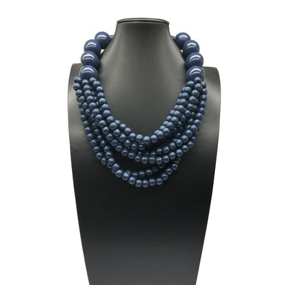 COLORFUL BLING Boho African Wooden Beaded Strands Necklace Ethnic Layered Chunky Collar Choker Wood Necklace for Women Hip Hop Statement Jewelry - color: deep blue