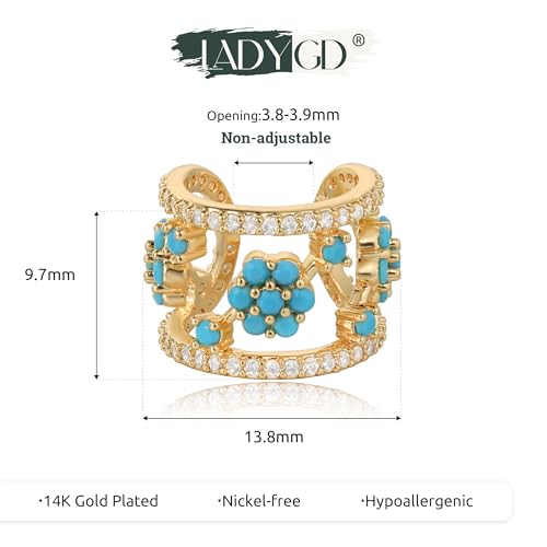 Ear Cuff Earrings for Women 14K Gold Plated Created Turquoise Cubic Zirconia Sparkling Boho Hollow Huggie Ear Cuffs Non Piercing | Clip On Cartilage | Single - color: Turquoise Blossom