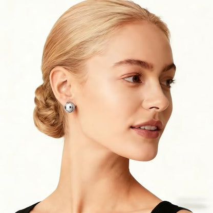 FAN&LOUIS Gold Ball Clip On Earrings, 24K Gold Plated Chunky Half Ball Earrings for Women Non-Pierced Ears Trendy Lightweight Hypoallergenic Clip-On Earrings - style: Gold and Silver