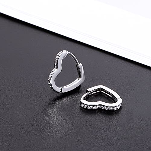Sterling Silver Earrings Heart Hoop Earrings for Women Small Cubic Zirconia Silver Heart Huggie Hoops Earring Small Hoop Earings Set Hypoallergenic Cute Earing for Women Girls | Hypoallergenic Silver Earrings Heart CZ Huggie Hoop Earrings Set Comfortable