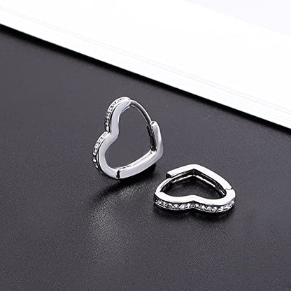 Sterling Silver Earrings Heart Hoop Earrings for Women Small Cubic Zirconia Silver Heart Huggie Hoops Earring Small Hoop Earings Set Hypoallergenic Cute Earing for Women Girls | Hypoallergenic Silver Earrings Heart CZ Huggie Hoop Earrings Set Comfortable