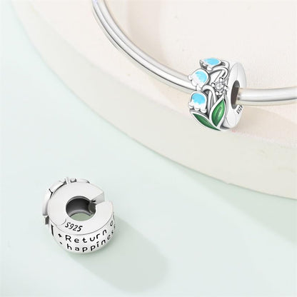 925 Sterling Silver Openable Clip Spacer Bead Fits Pandora Bracelet | Hypoallergenic Clip Stopper Charm, Star Clover Butterfly Floral Mom Heart Paved Zircon Gift for DIY Charm Bracelet Jewelry - color: Lily of The Valley