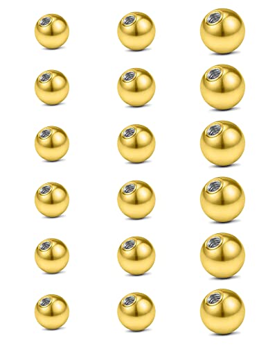 JFORYOU 14G Replacement Balls for Piercing Jewelry 18Pcs Externally Threaded Surgical Steel Balls Industrial Barbell Tongue Nipple Navel Belly Button Piercing Rings Parts 5MM-8MM - color: 14G-5mm/6mm/8mm-Gold Tone