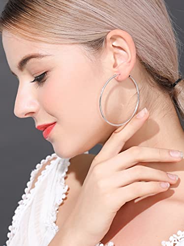 Chic 925 Sterling Silver Big Hoop Earrings Minimalist Round Circle Endless Large Huggie Hoops Statement Earrings 50/60/70/90mm Hypoallergenic Fashion Jewelry Gifts for Women Girls - style: 60mm