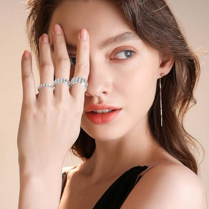 Kucheed 3PCS Rhinestone Stretch Ring, Fashion Crystal Stackable Finger Rings Set, Cute Toe Ring Body Jewelry, Silver Diamond Elastic Band Ring Accessories, Sparkly Thumb Pinky Ring for Women - color: Silver