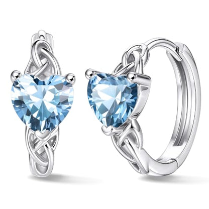 Bestyle 925 Sterling Silver Huggie Hoop Earrings Small Birthstone Hoop Earrings for Women Hypoallergenic Silver Huggie Earring,Great Birthday Earrings Gift for Daughter Wife Mom - color: 03-Blue Aquamarine-Hoop