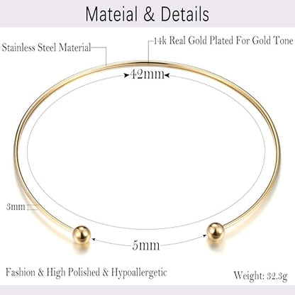 Sanfenly Choker Collar for Women 14K Gold Plated Silver Stainless Steel Metal Collar Choker Necklace Statement Open Cuff Bangle Necklace for Women - style: Open Gold with Ball Ends