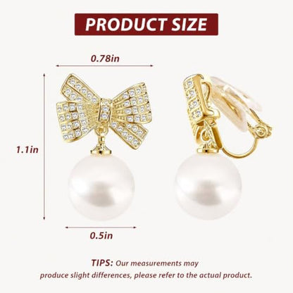 Pearl Shell Earrings for Women Clip on Pearl Earrings Summer Beach Jewelry Tropical Vacation Outfits Accessories - color: B1:white bow clip on earrings