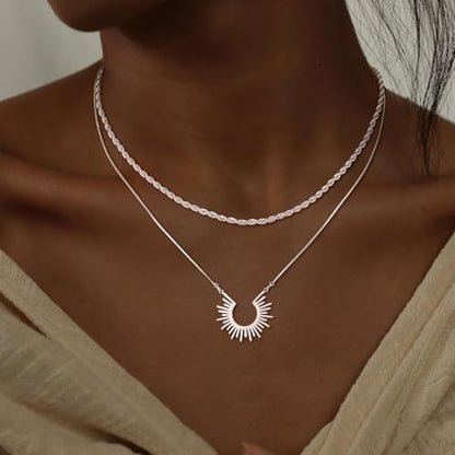 CHESKY Layered Necklaces for Women Trendy, Dainty 14k Gold Plated Pendant Necklace Layering Necklace for Women Non Tarnish Hypoallergenic Sun Gold Necklace Stack Gold Jewelry for Women Gifts - style: SunRope-SL