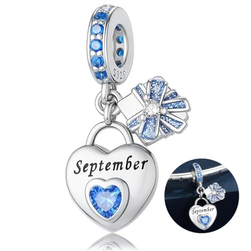 Love Heart Birthstone Dangle Charms Compatible with Pandora Bracelets | 925 Sterling Silver 5A Cubic Zirconia Mother's Day Christmas Birthday Birthstone Gifts Bead Charm Pendants Women Jewelry - color: September Dangle Birthstone Charms