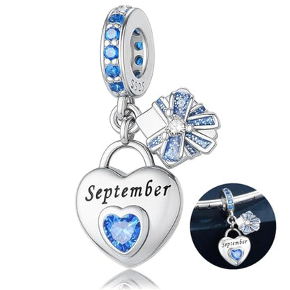 Love Heart Birthstone Dangle Charms Compatible with Pandora Bracelets | 925 Sterling Silver 5A Cubic Zirconia Mother's Day Christmas Birthday Birthstone Gifts Bead Charm Pendants Women Jewelry - color: September Dangle Birthstone Charms