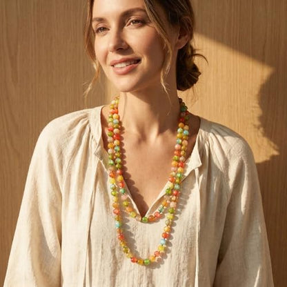 Firstmeet Fashion Beads Rope Knot Long Beaded Necklace Versatile 60" Strand Costume Jewelry for Women - color: Colorful