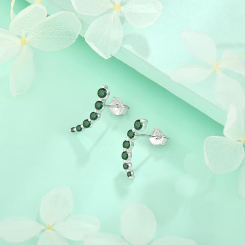 Starchenie 925 Sterling Silver Climber Earring Ear Crawler Stud Earrings for Women - color: Emerald