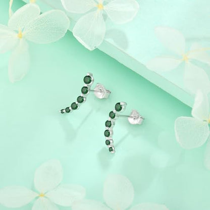 Starchenie 925 Sterling Silver Climber Earring Ear Crawler Stud Earrings for Women - color: Emerald
