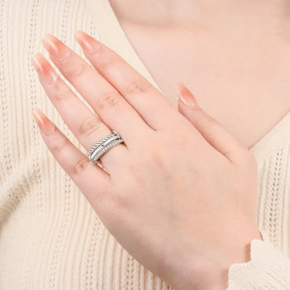 Stackable Patterned Ring 925 Sterling Silver with Cubic Zirconia – Simple CZ Stacking Ring for Women | Dainty Silver Ring S925 Hypoallergenic Jewelry - color: 3PCS Rings