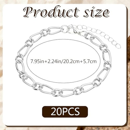 Sumalon 20 Pcs 18K Silver Plated Bracelet Chain Kit, Paperclip Alloy Link Fit Clip with Lock, Bracelet Charm for Women DIY Jewelry Making (Silver)