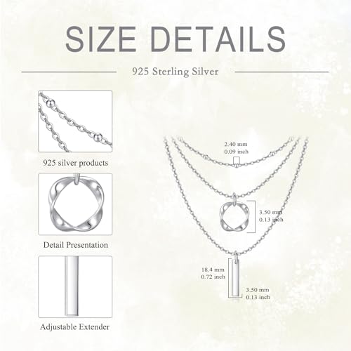 Layered Choker Necklaces 925 Sterling Silver Dainty Chain with Rectangle Circle Bar Pendant Fashion Jewelry for Women