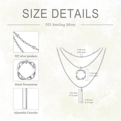 Layered Choker Necklaces 925 Sterling Silver Dainty Chain with Rectangle Circle Bar Pendant Fashion Jewelry for Women