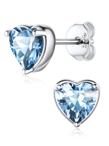 ChicSilver 925 Sterling Silver Earrings Sparkling Heart/Round/Princess Cut Birthstone Earrings for Women Birthday Jewelry with Gift Box - style: B.March(Aquamarine)-Heart Cut