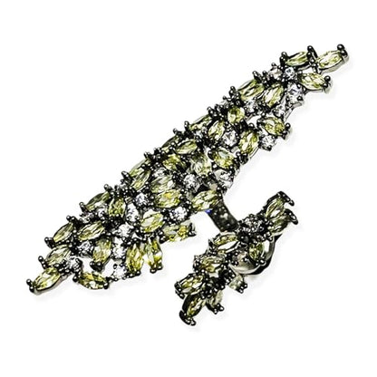 18K Gold Plated Rings for Women and Teen Girls Non Tarnish Cubic Zirconia Fidget Ring Butterfly/Snake/Mesh/Cross/Crown Knuckle Ring Open Adjustable Statement Stacking Chunky Rings - color: Green Magic