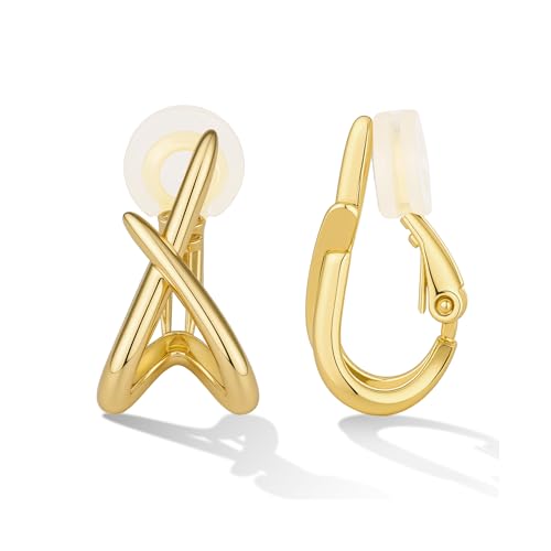 FAN&LOUIS Clip On Earrings Women,14K Gold Clip-On Stud Earrings Trendy Simple Minimalist Lightweight Non Pierced Earrings Stud for Women Gifts