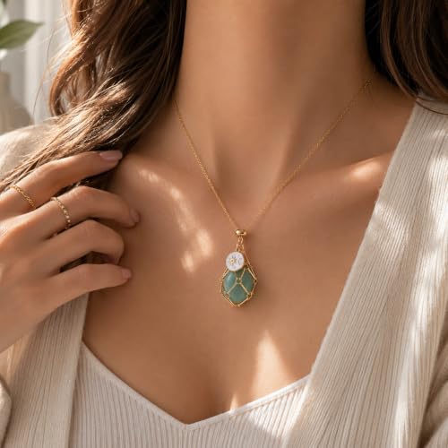 MIXJOY Black Obsidian Crystal Necklace for Women, Sun and Moon Celestial Pendant Protection Gift for Halloween Christmas - style: Green Aventurine Small