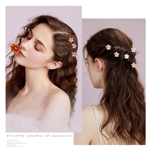 CWJCYTNSN Small Crystal Flower Hair Claw Clips, 0.8" Mini Metal Bangs Pins for Thick Curly Hair - 16PCS Hair Accessories for Women & Girls - color: Rhinestone Flower